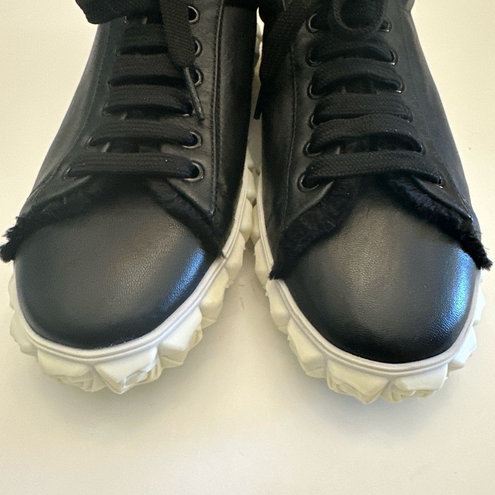 Stuart Weitzman Black and White Ruffled Sneakers